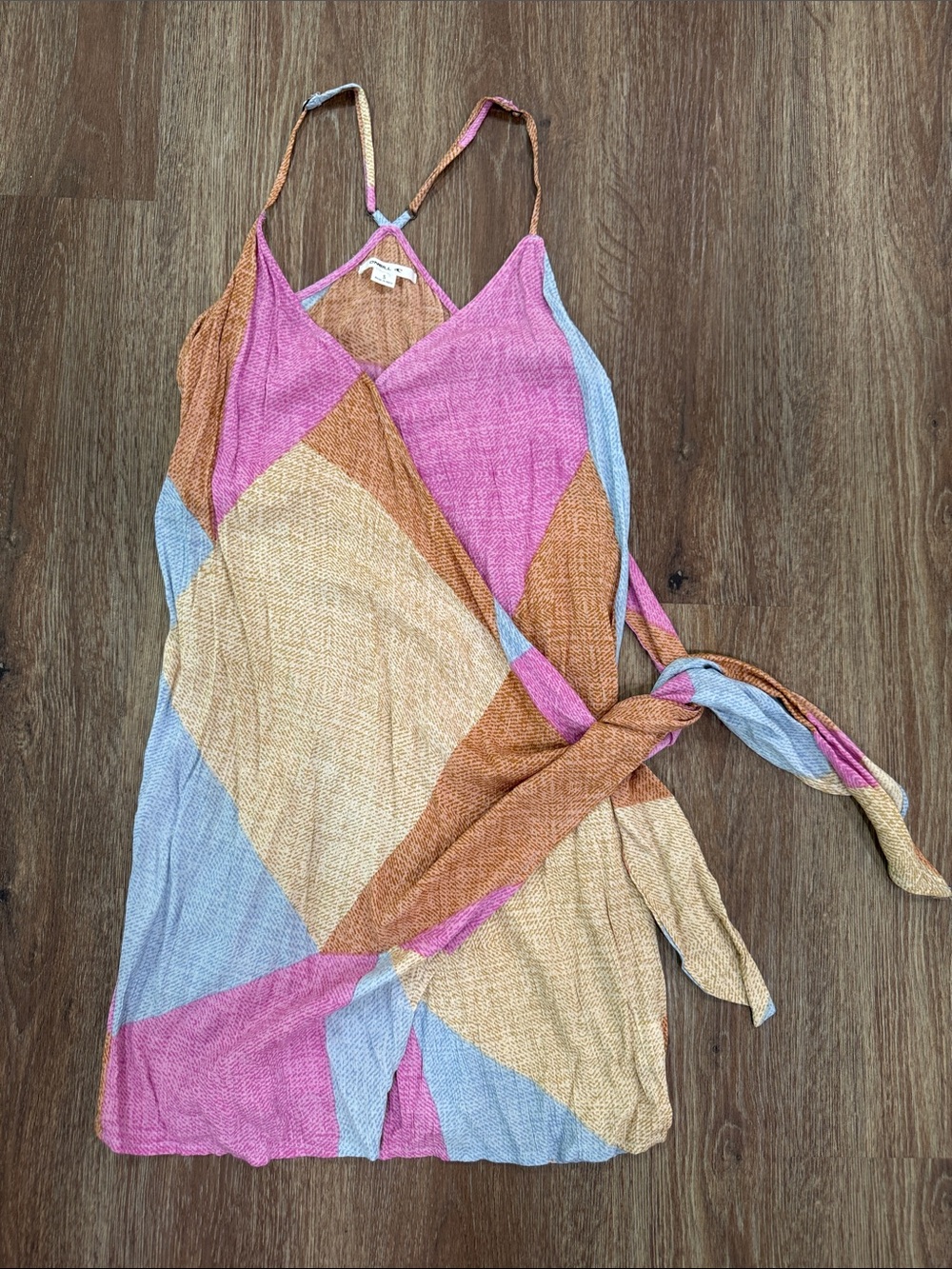 Colorblock Tie-Waist Slip Dress in Pink, Blue, Tan